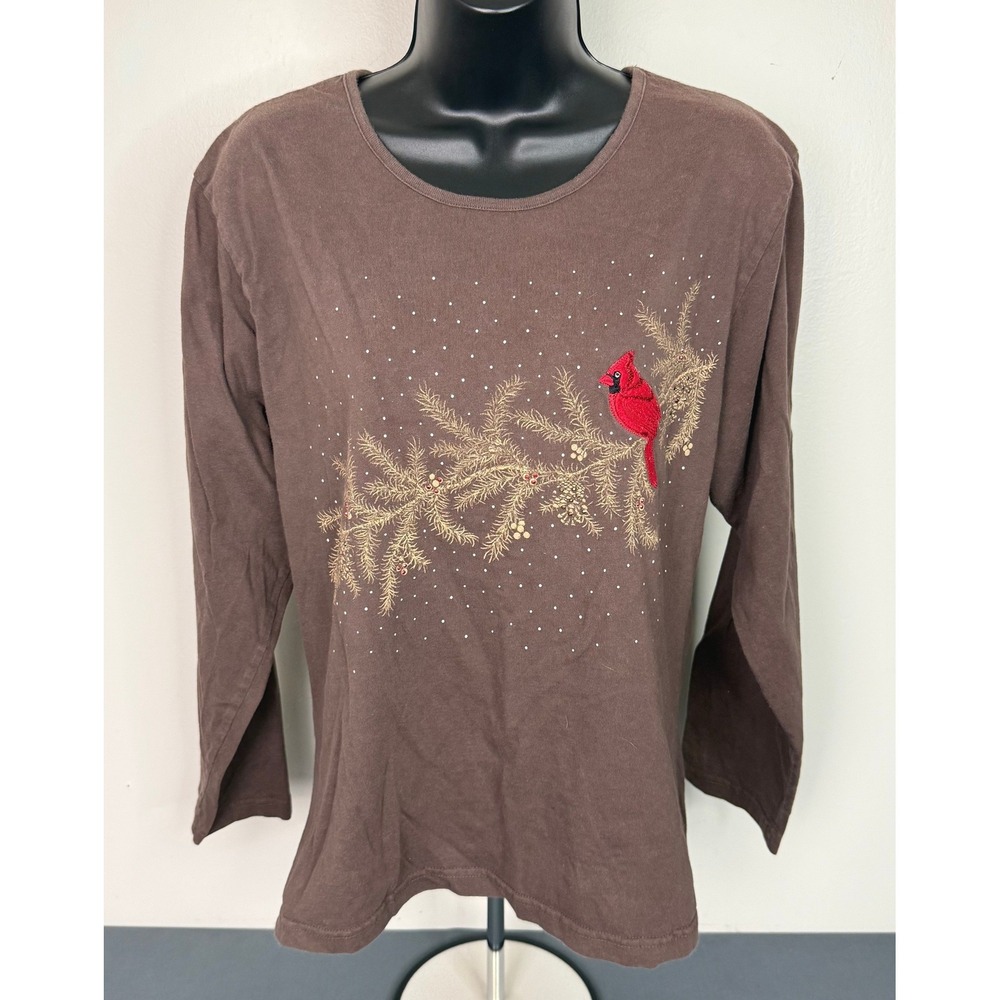 Decorated Originals Women's Cardinal Long Sleeve Cotton T-Shirt Brown Size Small